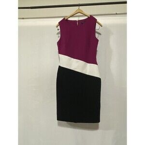 Tommy Hilfiger Women's Sz 2 Sheath Dresa Blk, Wine, Cream Color Block Knee Lngth